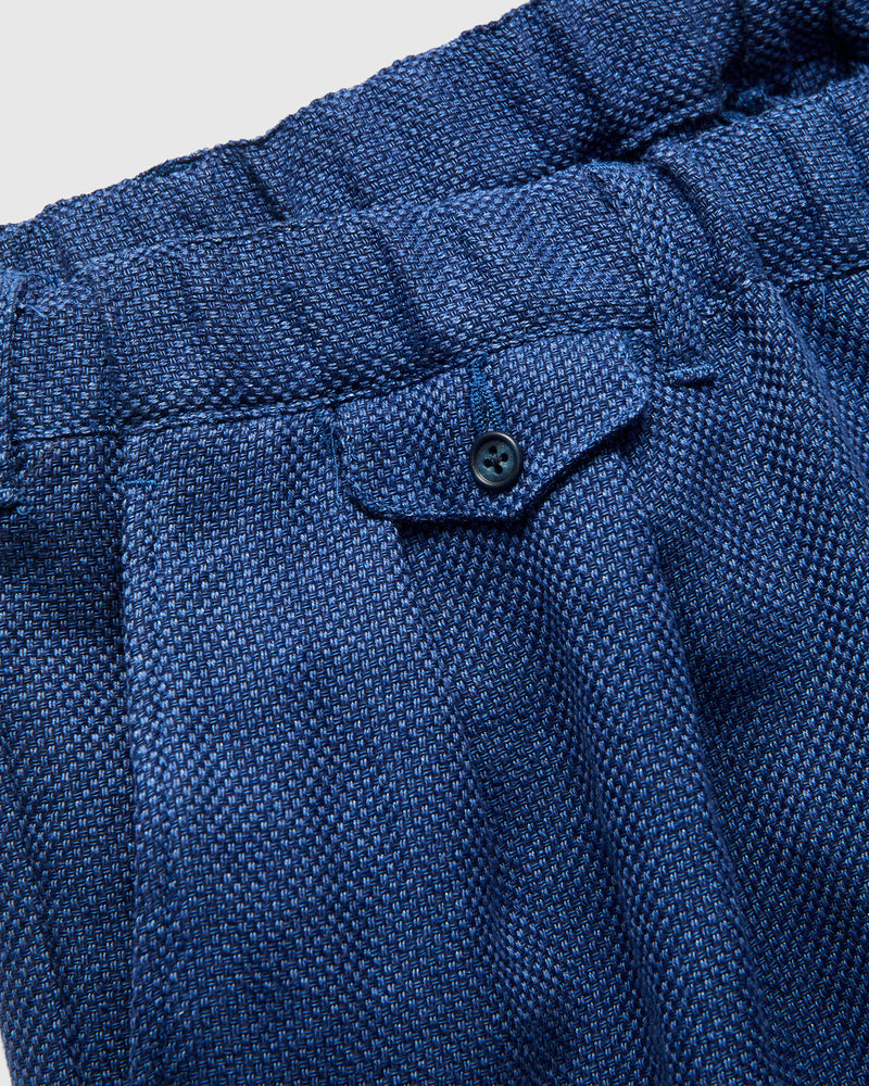 2-Pleats Cotton Linen Relax Trousers in Navy