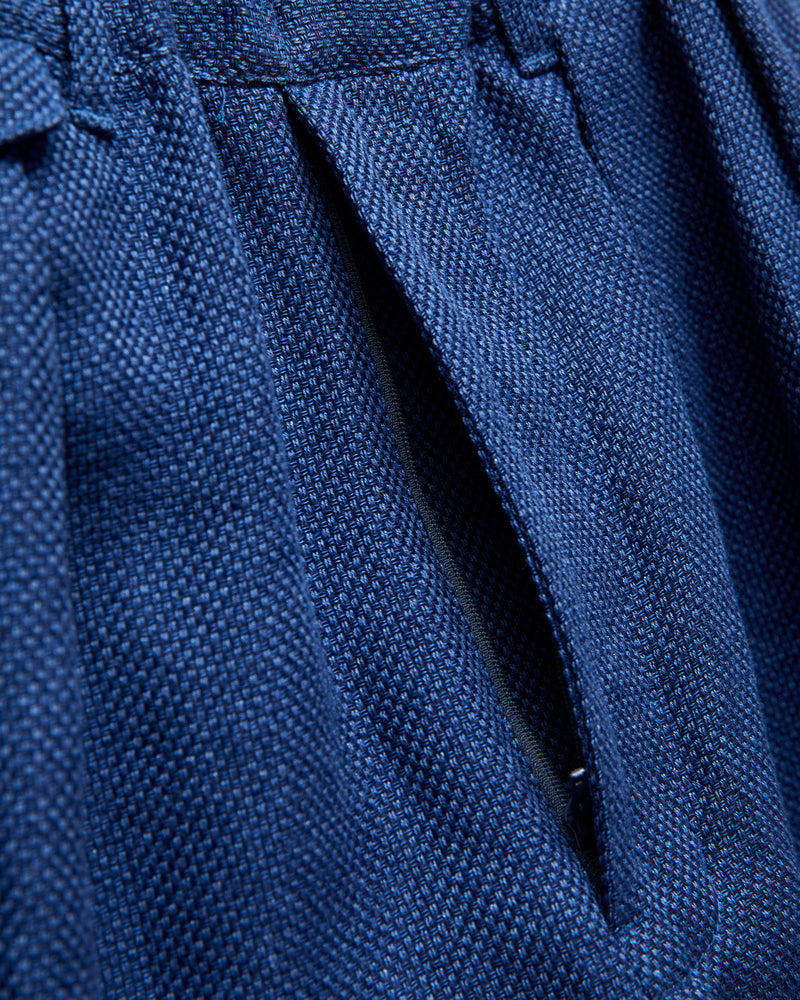 2-Pleats Cotton Linen Relax Trousers in Navy