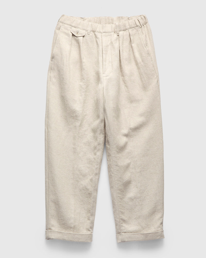 2-Pleats Cotton Linen Relax Trousers in Off White