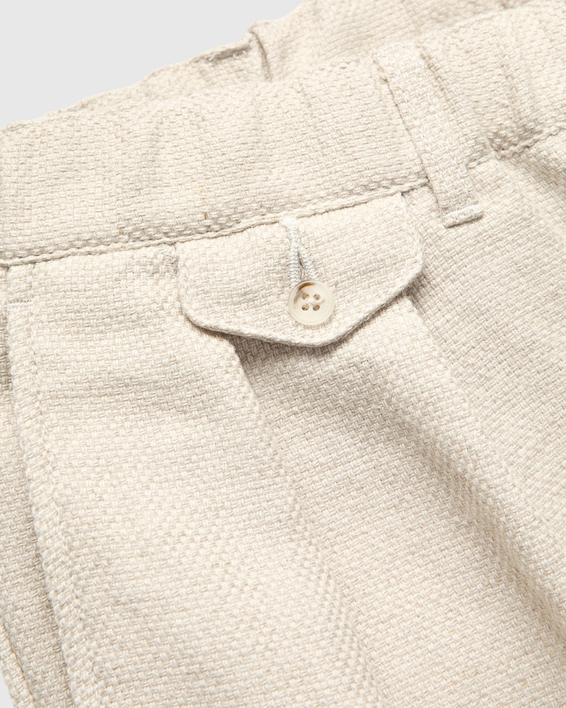 2-Pleats Cotton Linen Relax Trousers in Off White