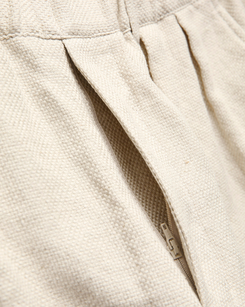 2-Pleats Cotton Linen Relax Trousers in Off White