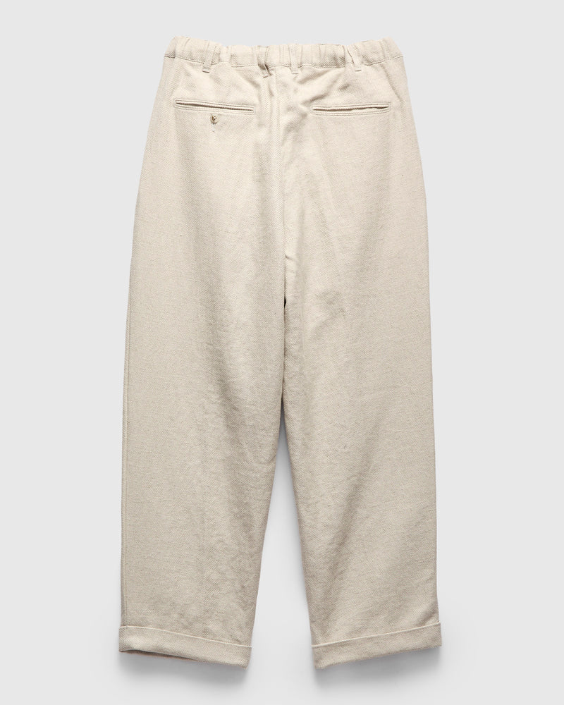 2-Pleats Cotton Linen Relax Trousers in Off White