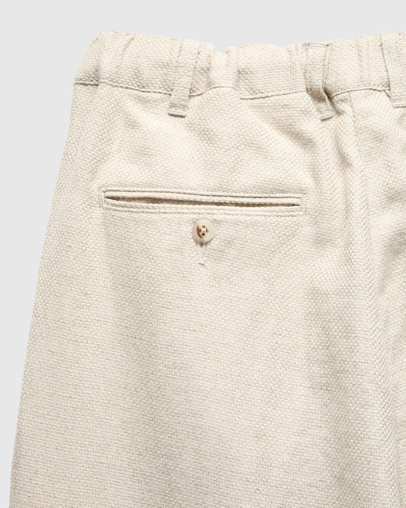 2-Pleats Cotton Linen Relax Trousers in Off White