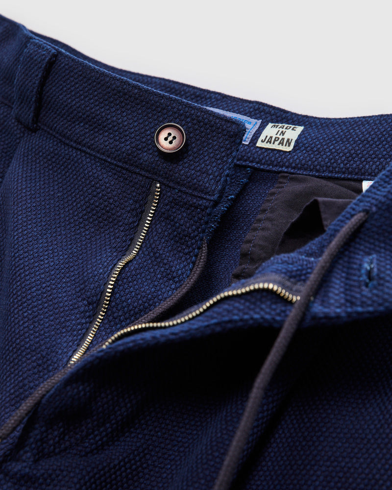 Double Cloth Sashiko Wide Tuck Trousers in Pure Indigo