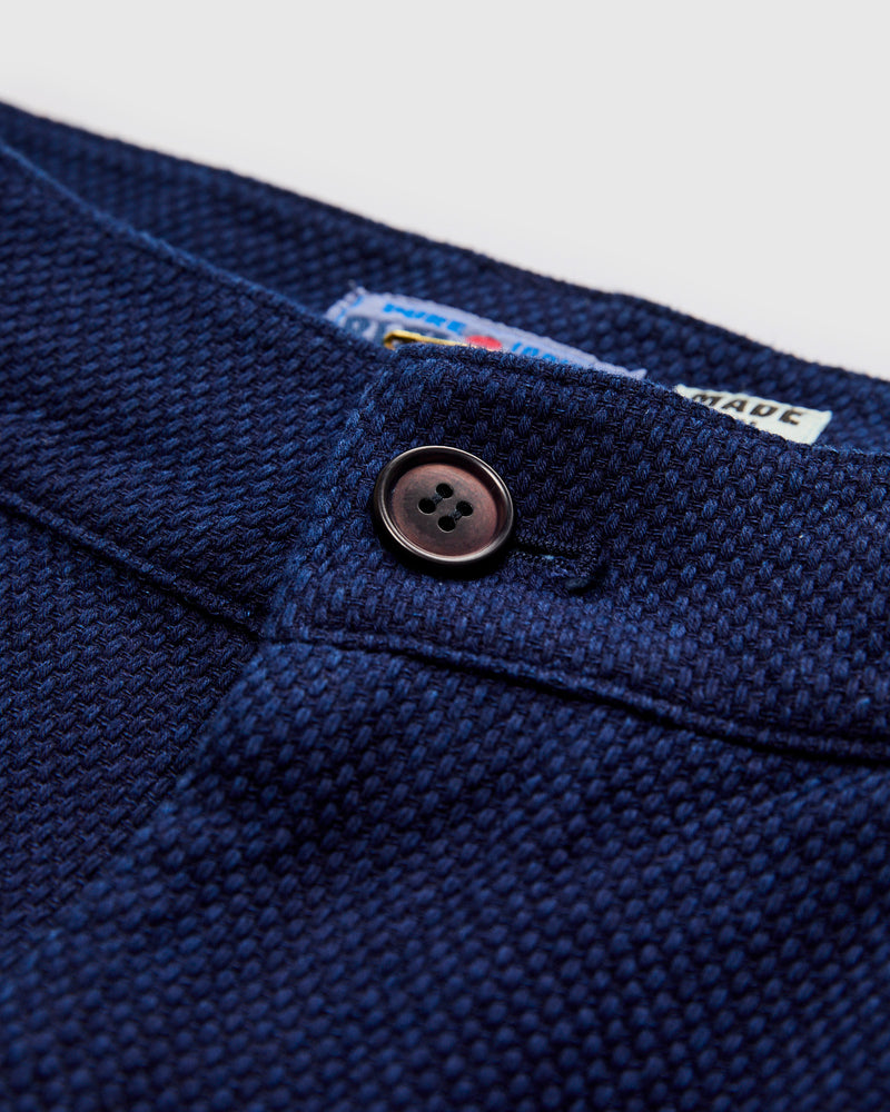 Double Cloth Sashiko Wide Tuck Trousers in Pure Indigo