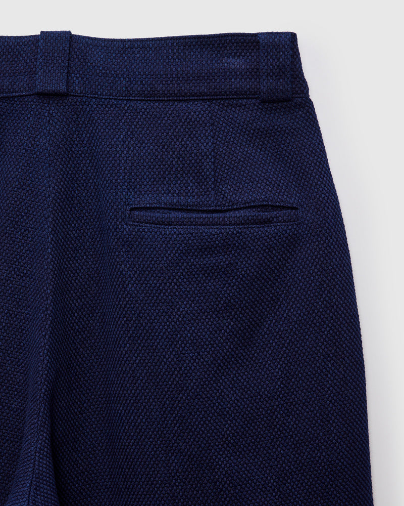 Double Cloth Sashiko Wide Tuck Trousers in Pure Indigo