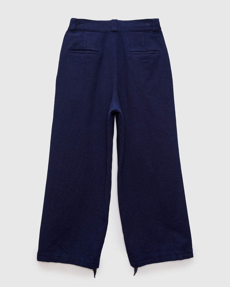 Double Cloth Sashiko Wide Tuck Trousers in Pure Indigo
