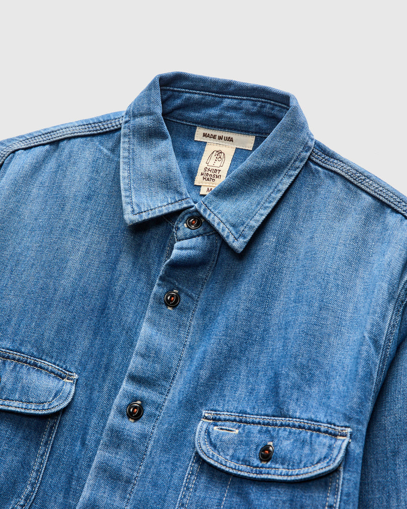 The Brace Long Sleeve Shirt in Washed Indigo