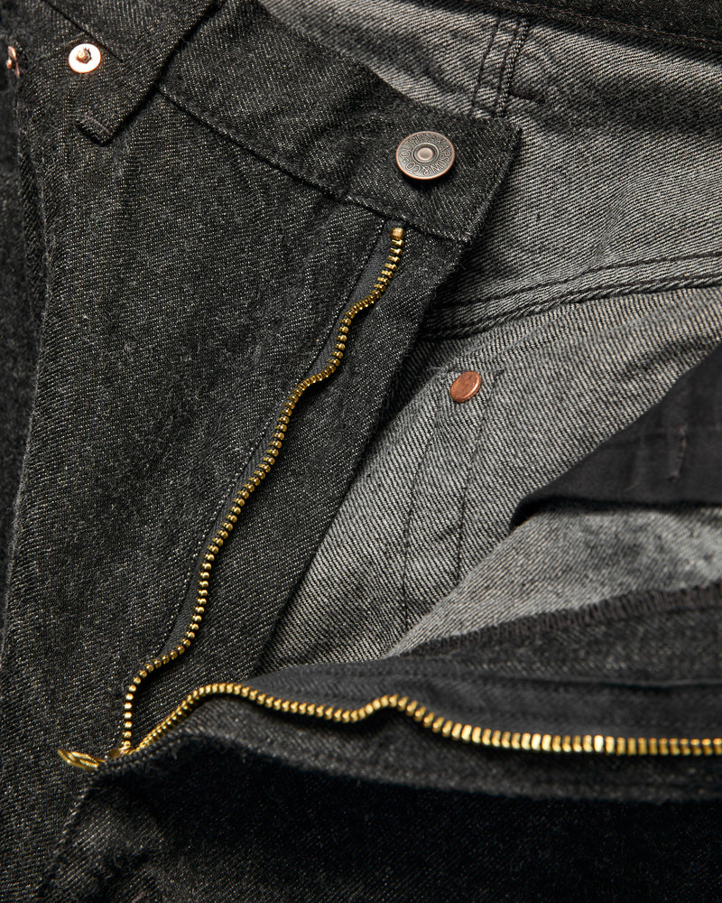 5P Zipper Front Denim Pants in Black One Wash