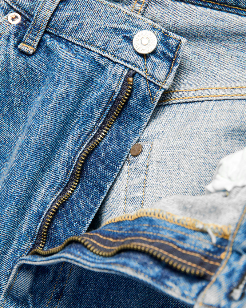 5P Zipper Front Denim Pants in Indigo Vintage Wash