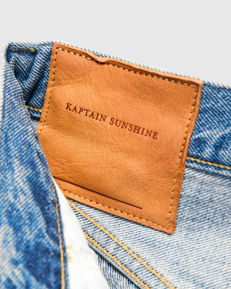 5P Zipper Front Denim Pants in Indigo Vintage Wash