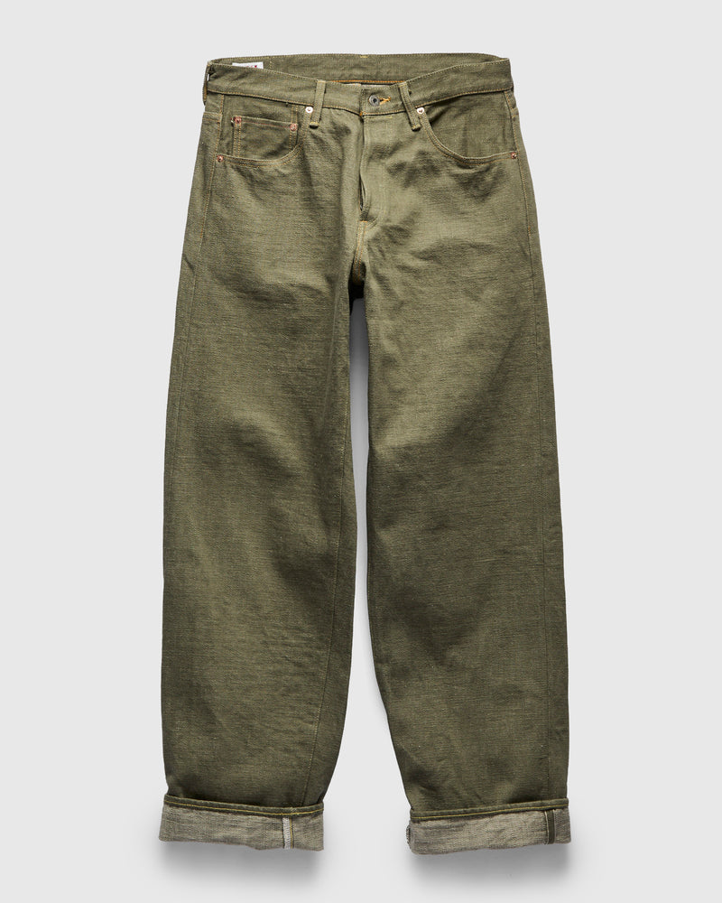 822-OLD18 "Olive" 18oz Low Tension Olive Selvedge Denim - Super Wide Tapered Fit
