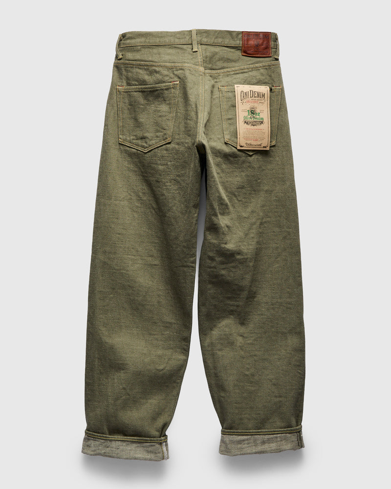 822-OLD18 "Olive" 18oz Low Tension Olive Selvedge Denim - Super Wide Tapered Fit