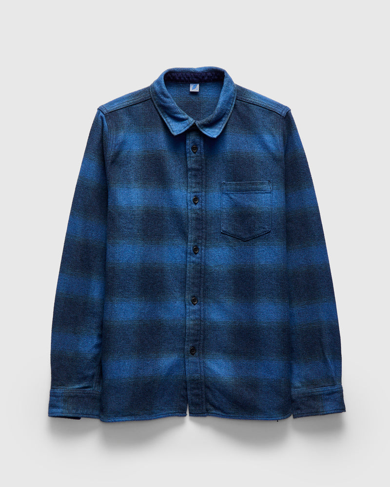 Indigo Overdye Cotton Tweed Shirt in Beige Check