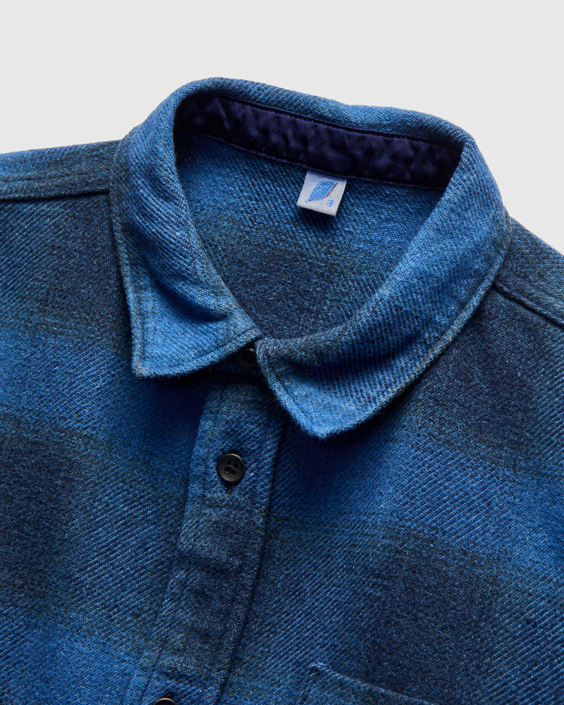 Indigo Overdye Cotton Tweed Shirt in Beige Check