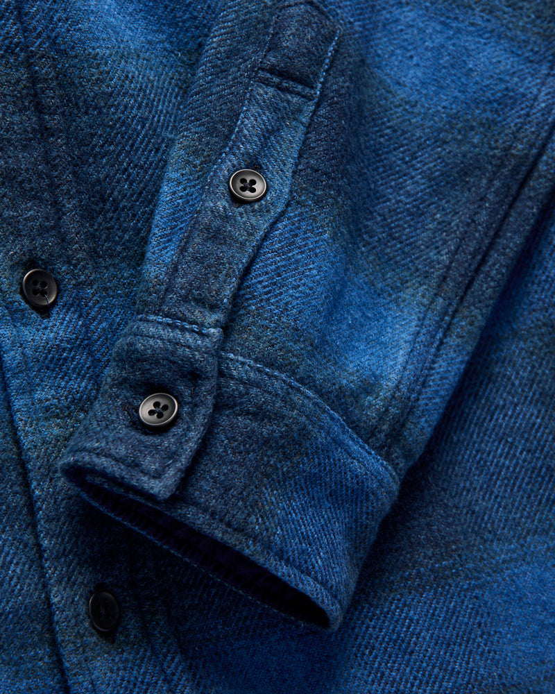 Indigo Overdye Cotton Tweed Shirt in Beige Check