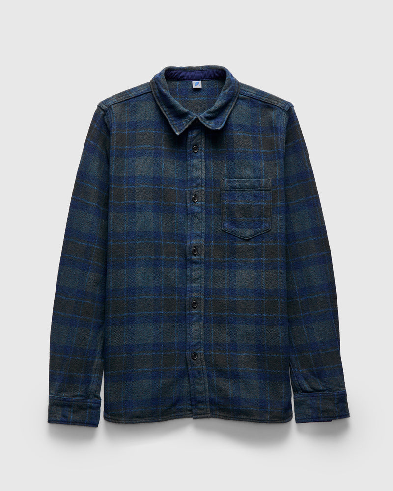 Indigo Overdye Cotton Tweed Shirt in Brown Check Blue Owl Workshop Indigo Overdye Cotton Tweed Shirt in Brown Check Blue Owl Workshop