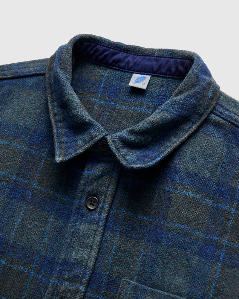 Indigo Overdye Cotton Tweed Shirt in Brown Check