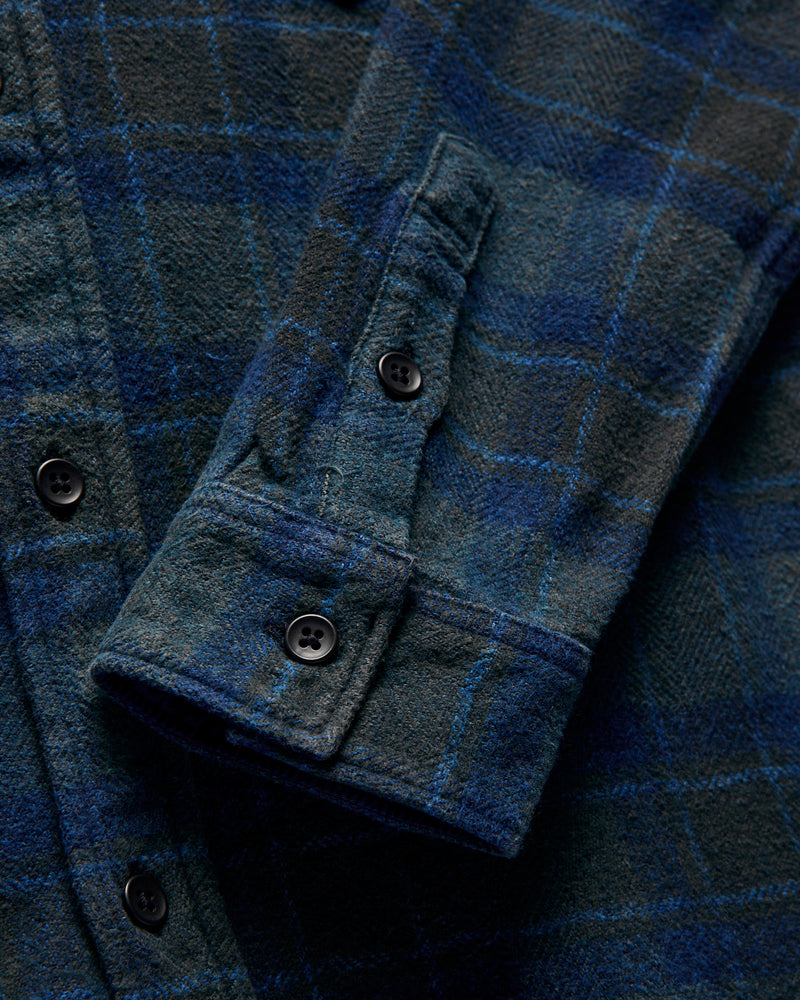 Indigo Overdye Cotton Tweed Shirt in Brown Check