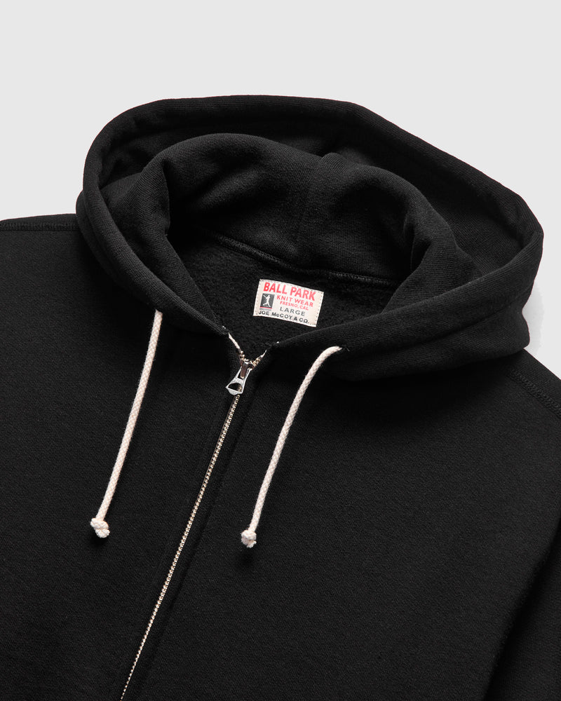 12oz Ball Park Zip Hooded Sweatshirt in Black