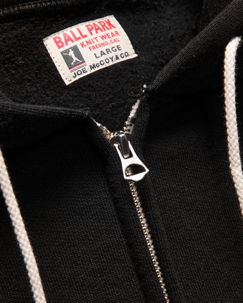 12oz Ball Park Zip Hooded Sweatshirt in Black