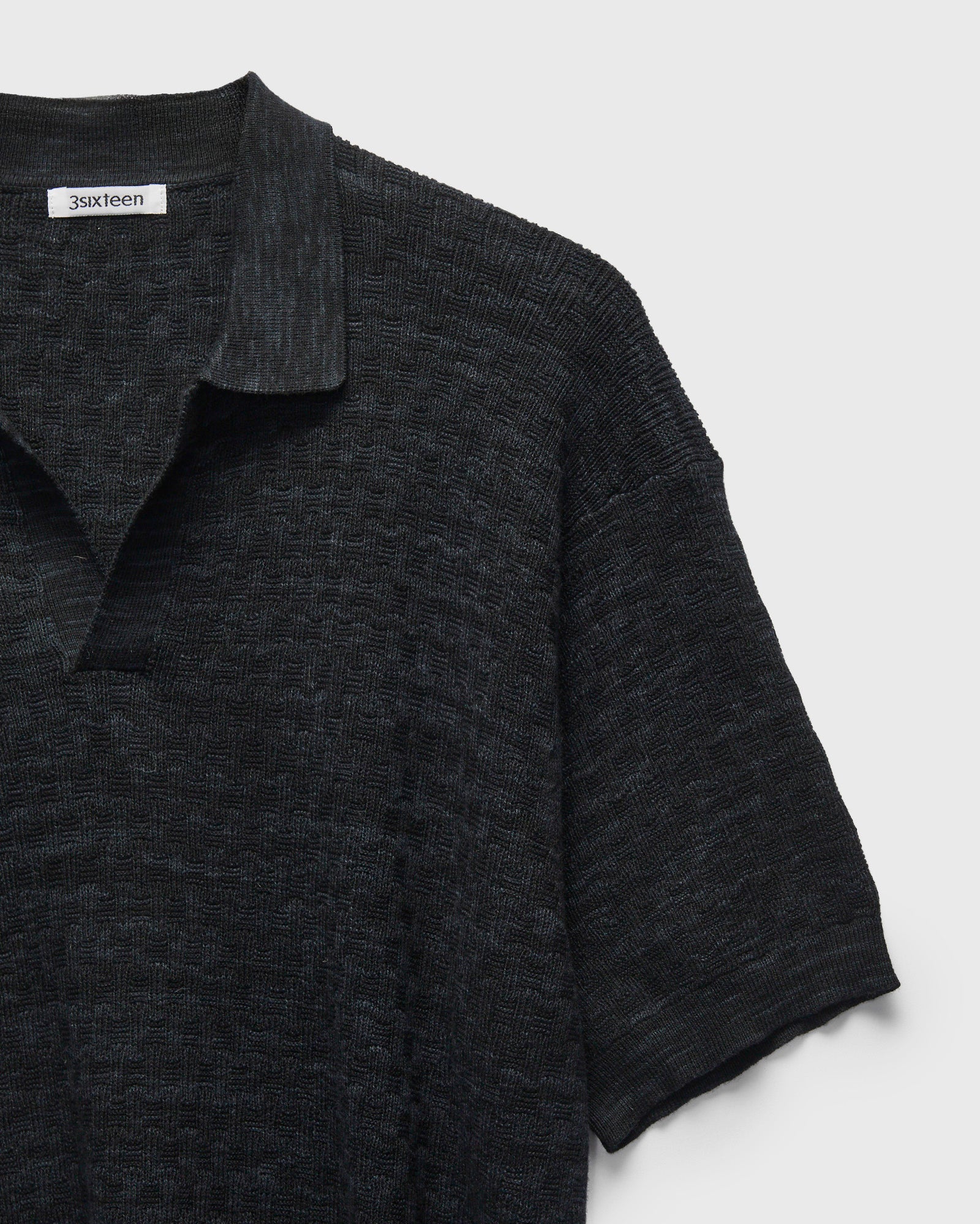 Boxweave Knit Polo in Vintage Black – Blue Owl Workshop Boxweave Knit Polo in Vintage Black – Blue Owl Workshop