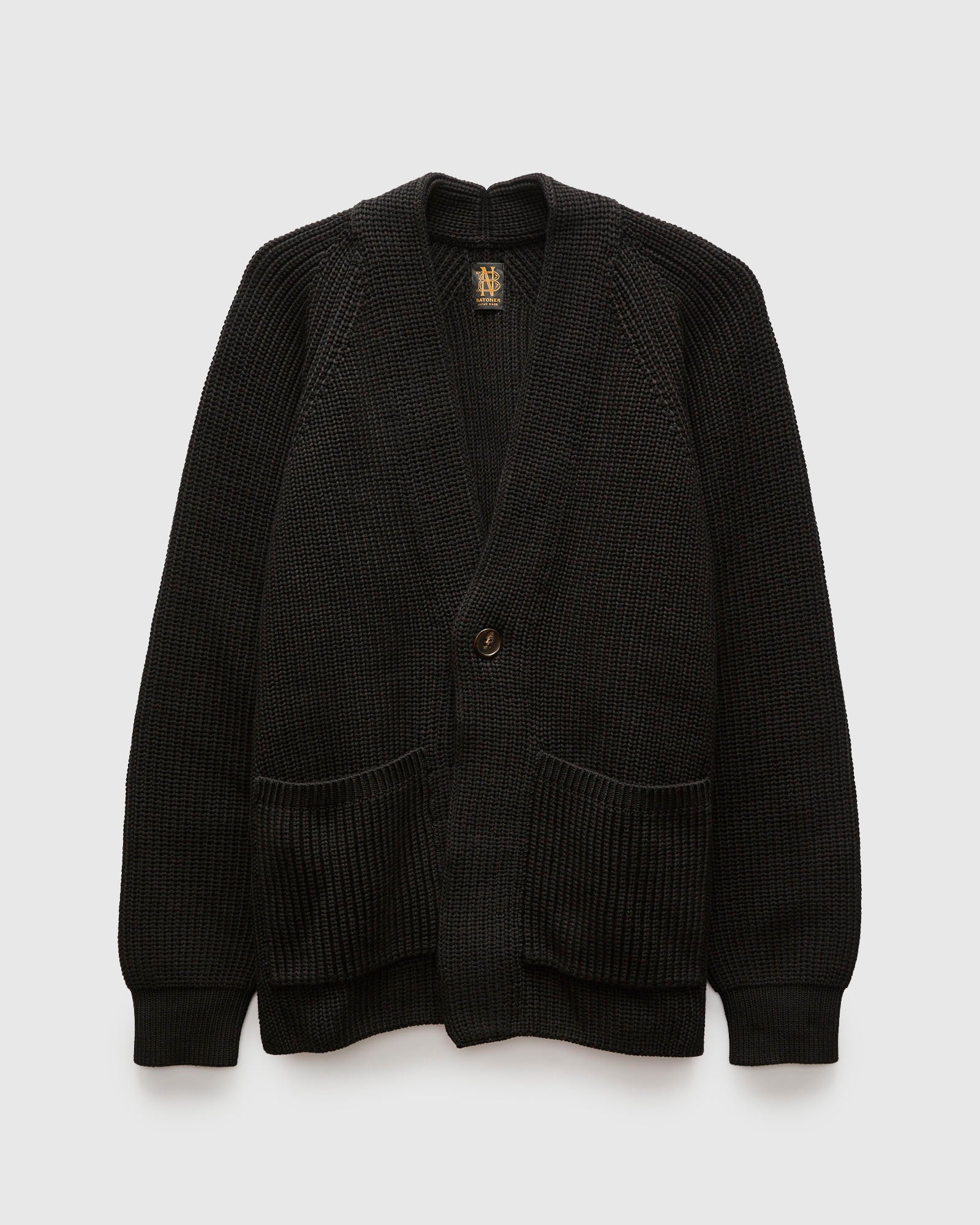 ＜BATONER＞SIGNATURE 1BUTTON CARDIGAN Signature Knit Cotton Cardigan in Black – Blue Owl Workshop