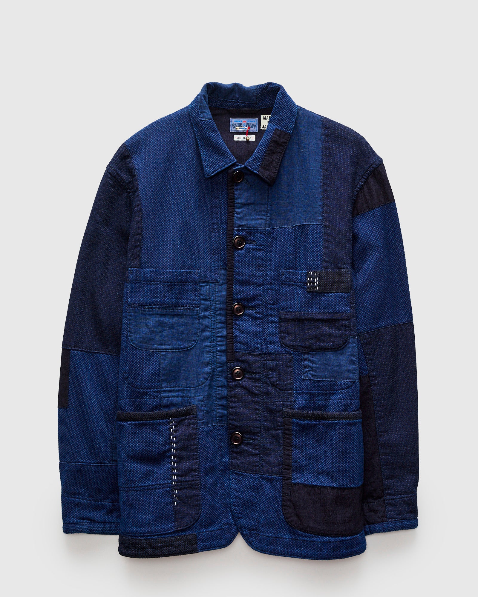 Kasezome Sashiko Nenrin Coverall Jacket in Patchwork Indigo – Blue Kasezome Sashiko Nenrin Coverall Jacket in Patchwork Indigo – Blue