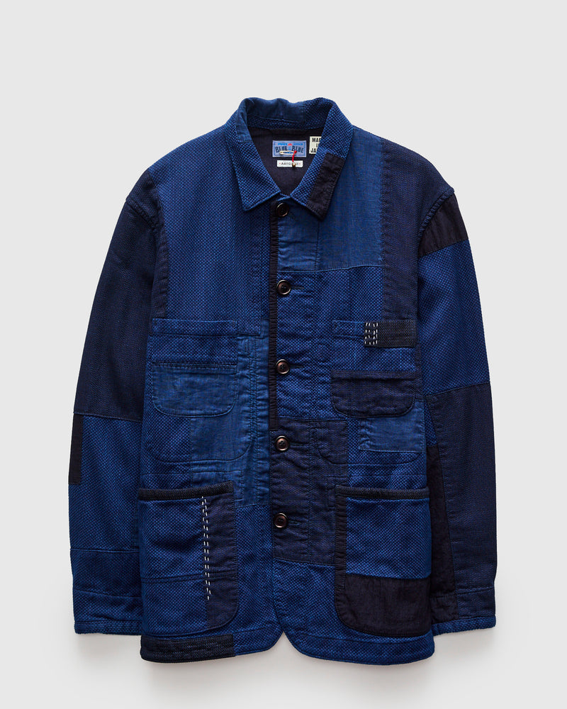 Kasezome Sashiko Nenrin Coverall Jacket in Patchwork Indigo
