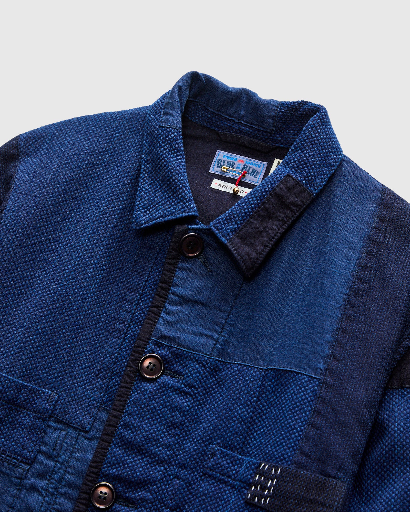 Kasezome Sashiko Nenrin Coverall Jacket in Patchwork Indigo – Blue