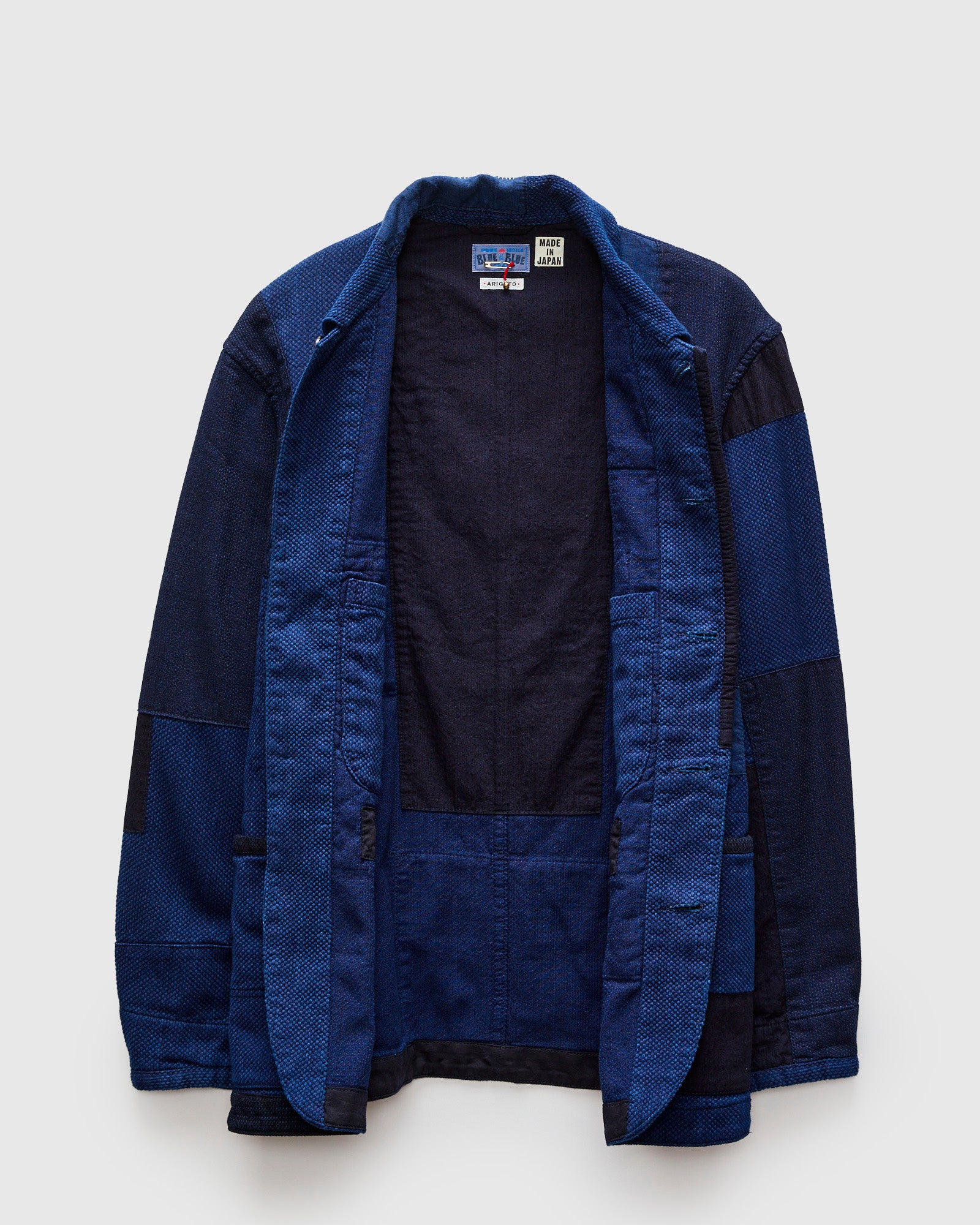 Kasezome Sashiko Nenrin Coverall Jacket in Patchwork Indigo – Blue