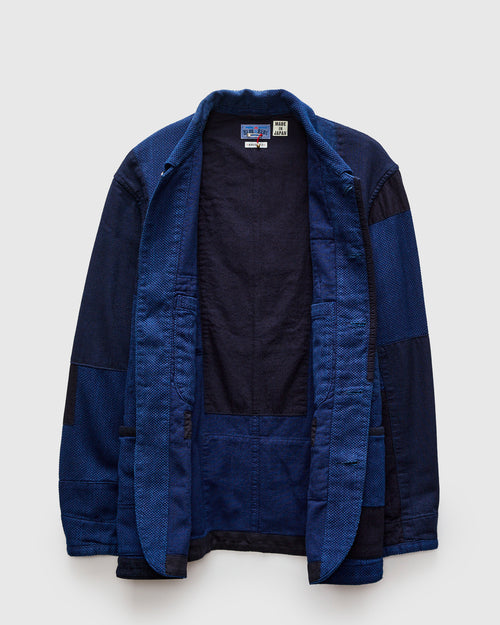 Kasezome Sashiko Nenrin Coverall Jacket in Patchwork Indigo
