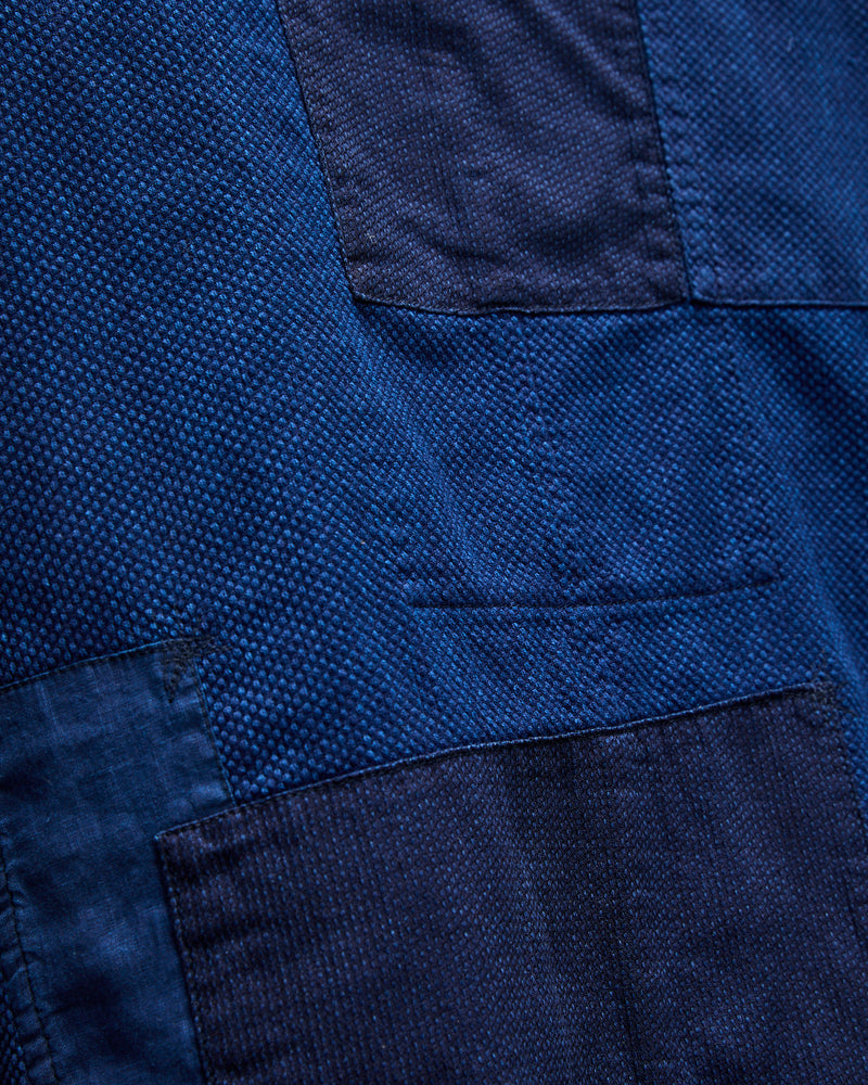 Kasezome Sashiko Nenrin Coverall Jacket in Patchwork Indigo