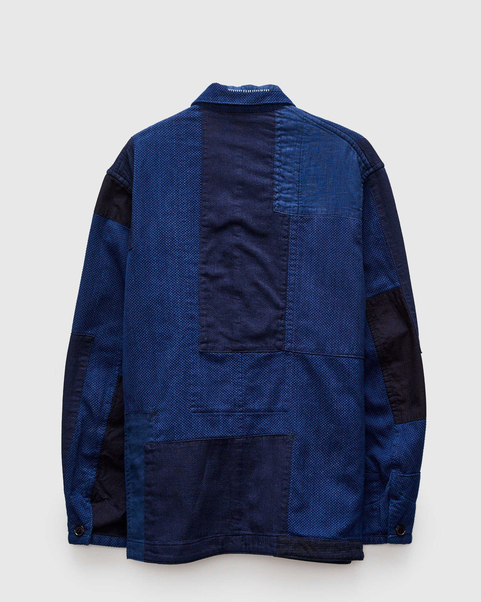 Kasezome Sashiko Nenrin Coverall Jacket in Patchwork Indigo – Blue