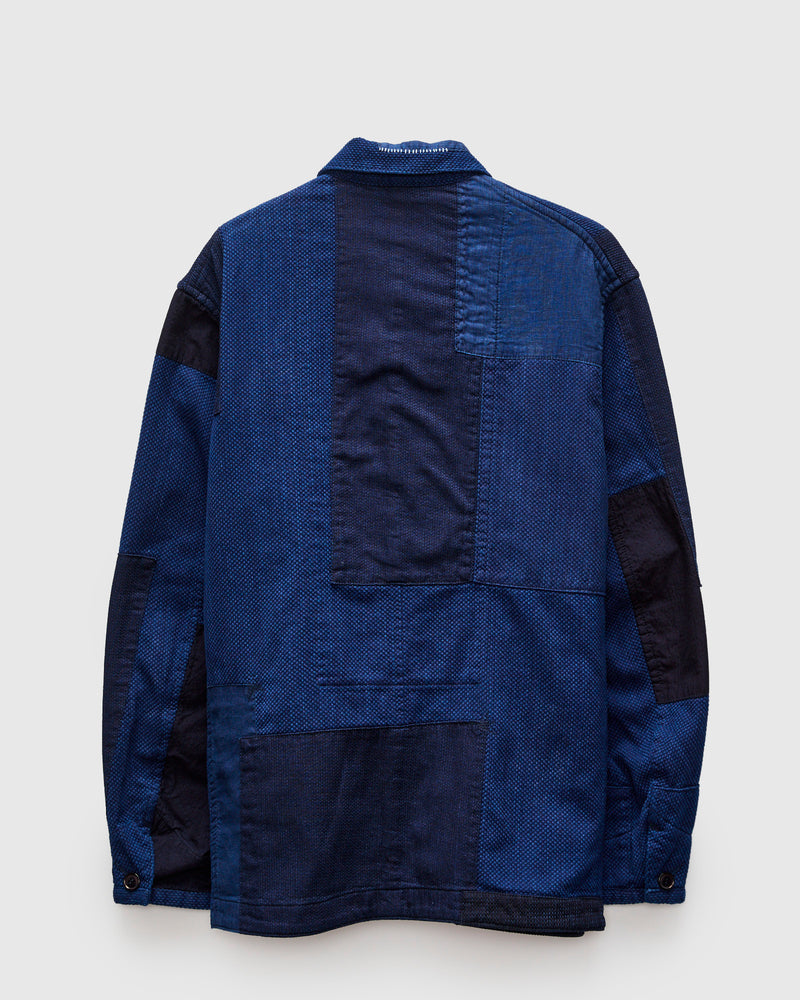 Kasezome Sashiko Nenrin Coverall Jacket in Patchwork Indigo