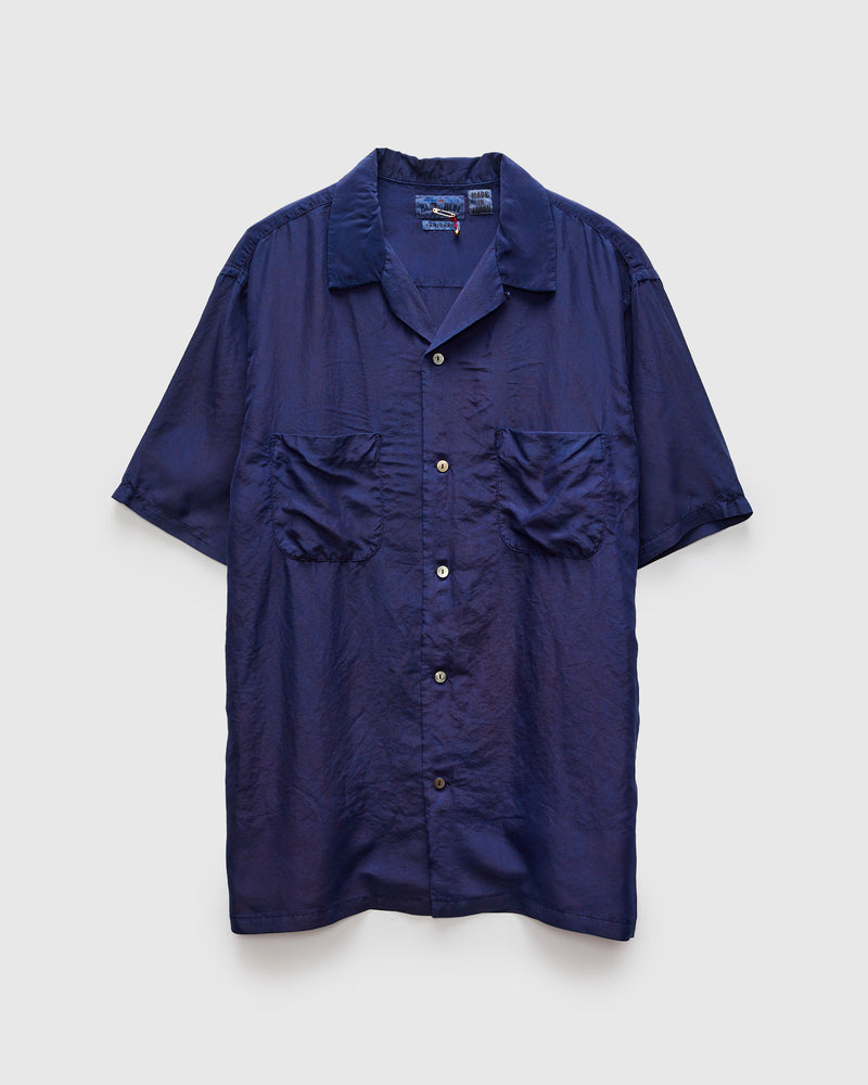 Silk Habutae Short Sleeve Shirt in Pure Dark Indigo
