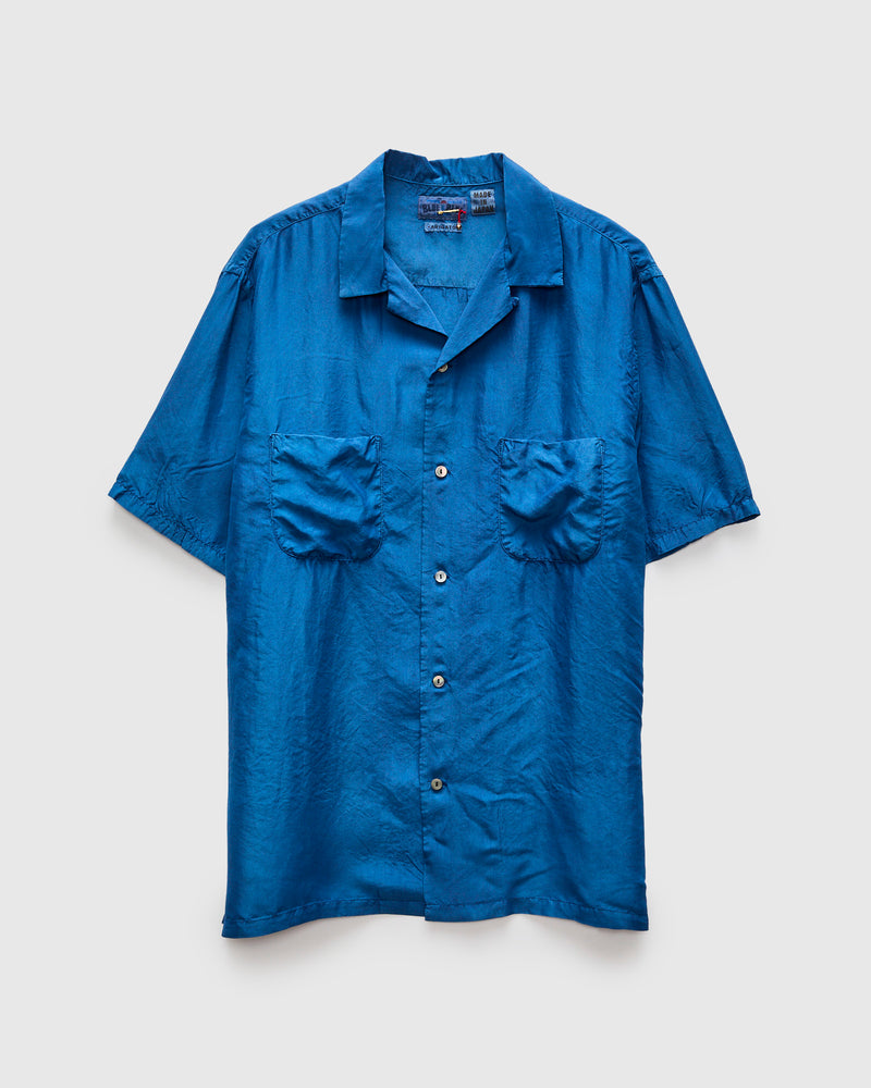 Silk Habutae Short Sleeve Shirt in Pure Light Indigo