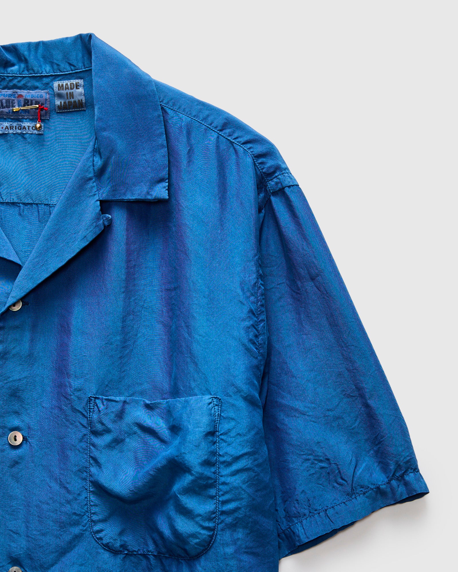 Silk Habutae Short Sleeve Shirt in Pure Light Indigo – Blue Owl