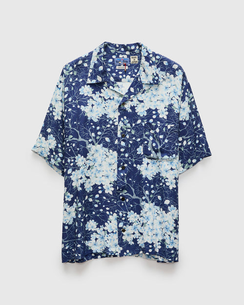 "Sakura Kaza" Aloha Shirt in Dark Navy
