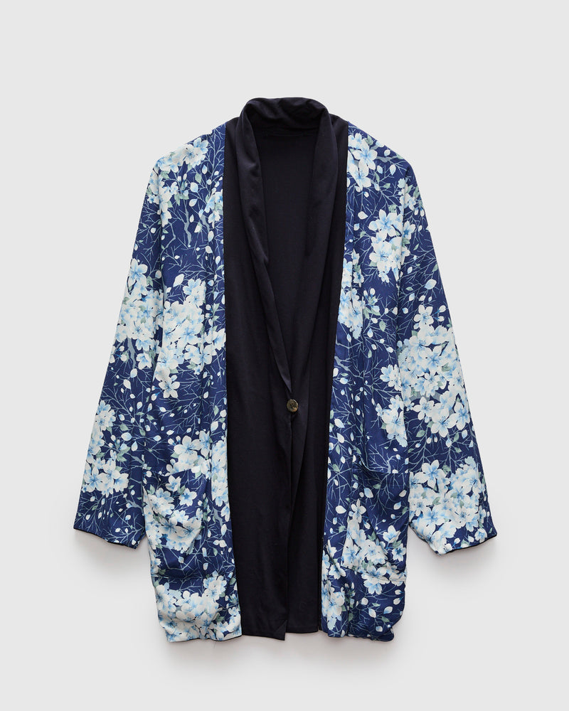 "Sakura Kaza" Reversible Knit Haori in Dark Navy