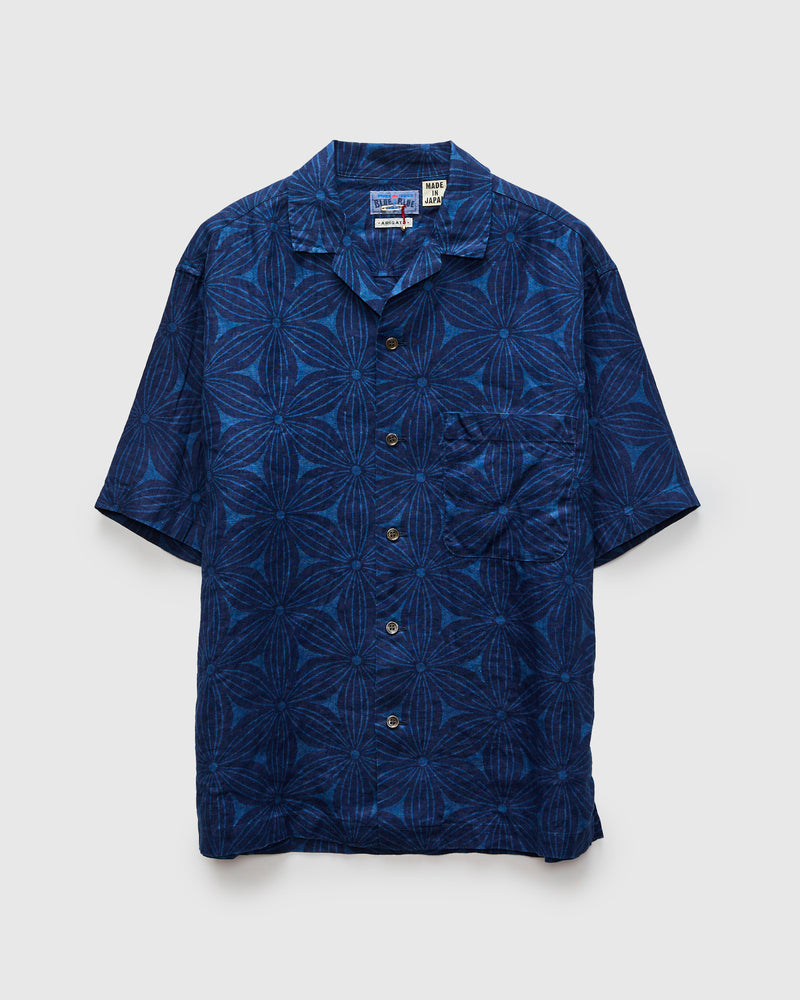 "Sakura" Bassen Aloha Shirt in Indigo