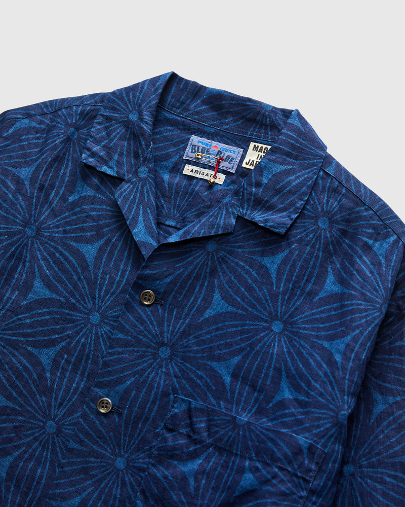 "Sakura" Bassen Aloha Shirt in Indigo