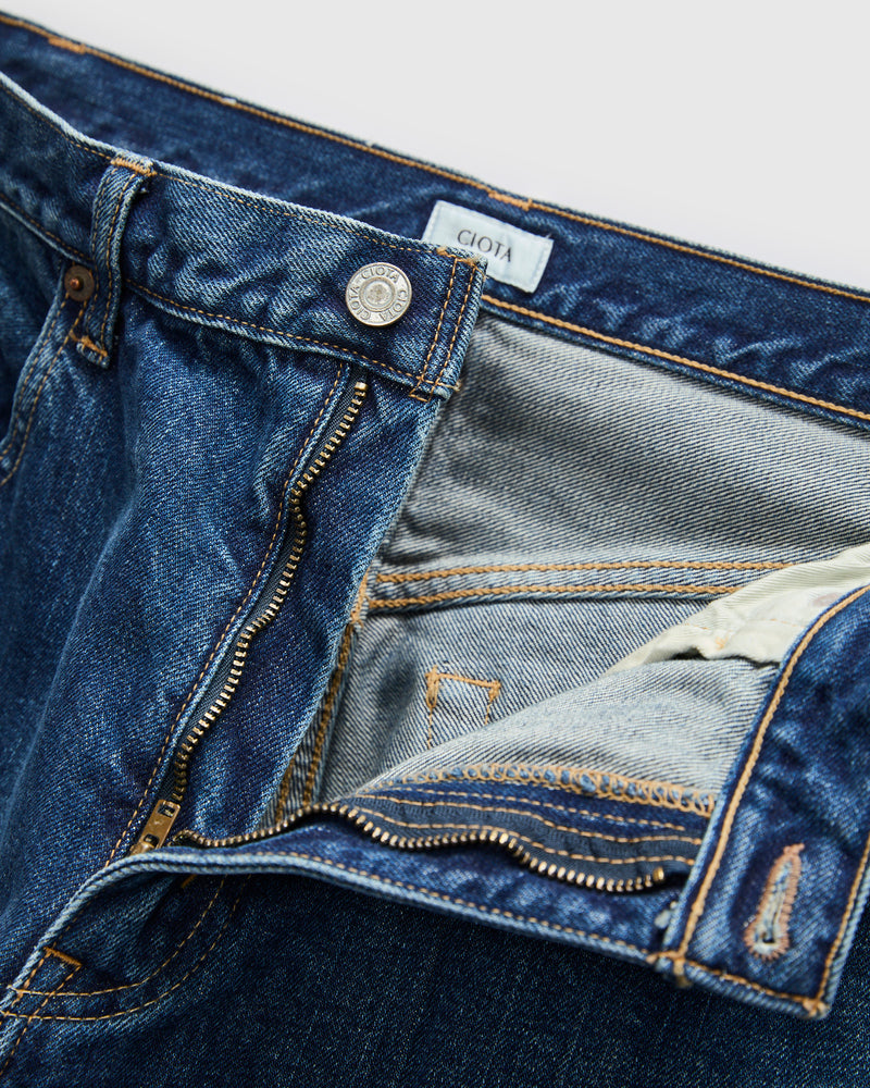 Baggy 5 Pocket Selvedge Denim Pants in Medium Blue