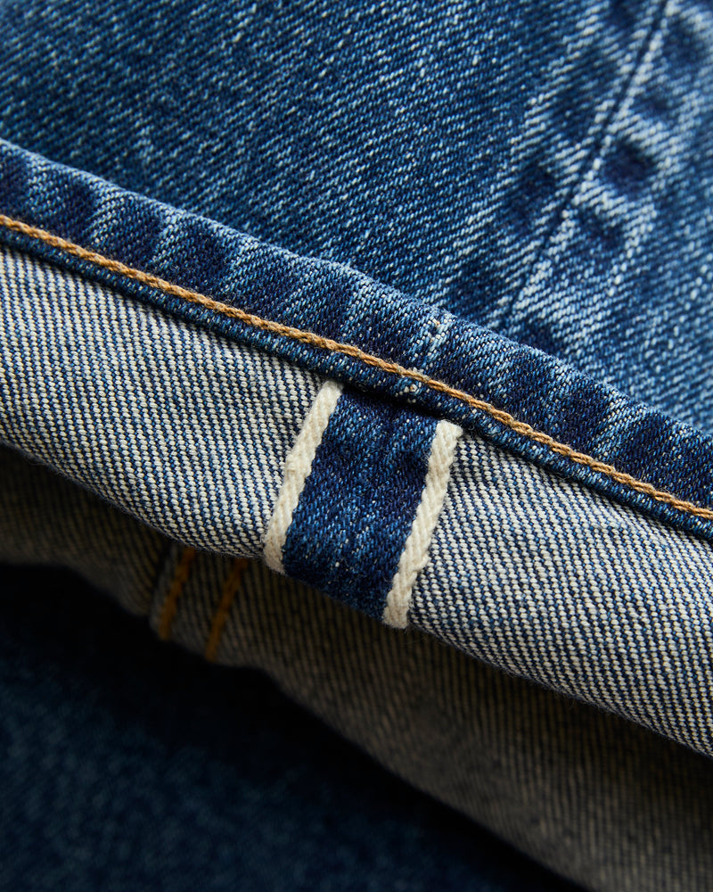 Baggy 5 Pocket Selvedge Denim Pants in Medium Blue