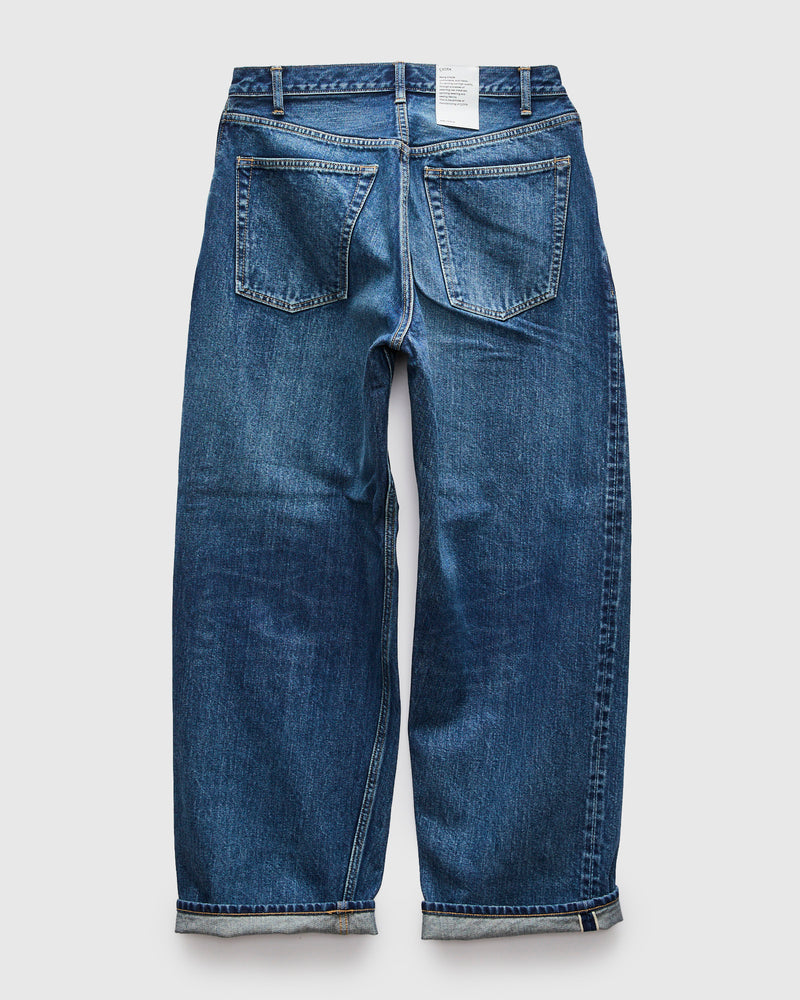 Baggy 5 Pocket Selvedge Denim Pants in Medium Blue