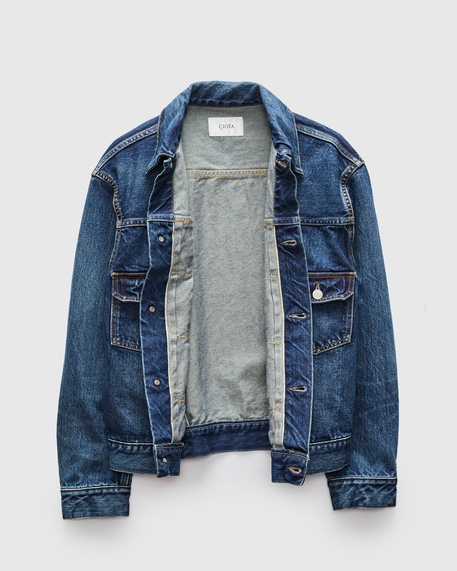 Double Pocket Denim Jacket in Medium Blue – Blue Owl Workshop