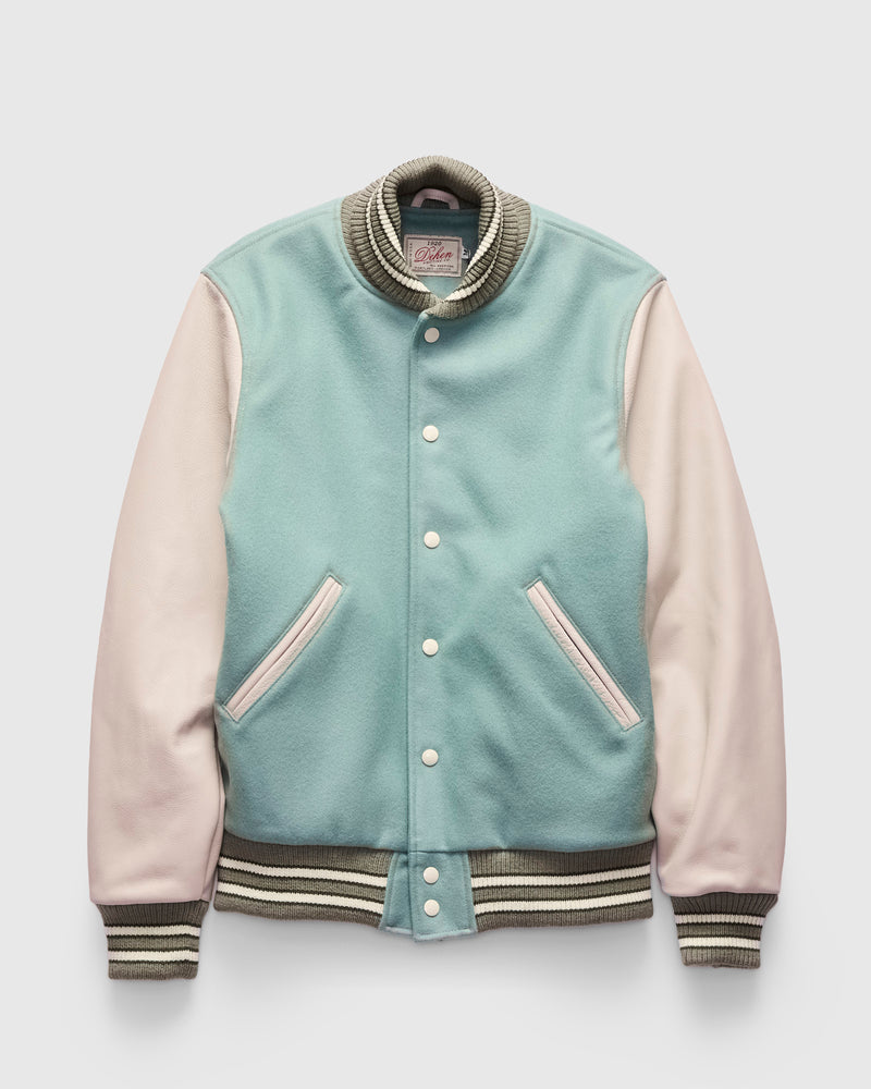 2-Stripe Varsity Jacket in Reef Ecowise Wool Milk Leather
