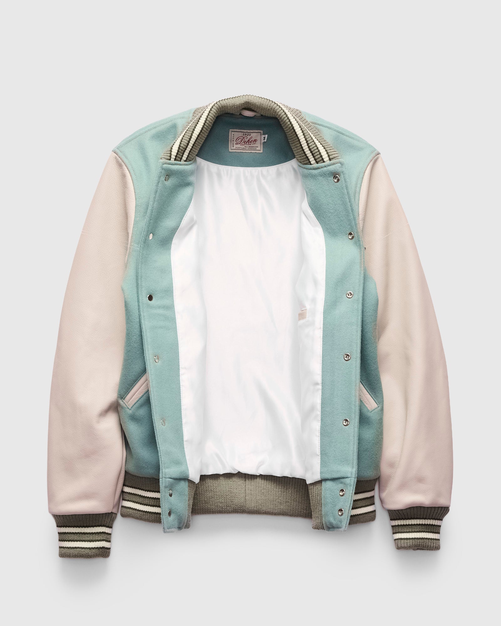 2-Stripe Varsity Jacket in Reef Ecowise Wool Milk Leather – Blue