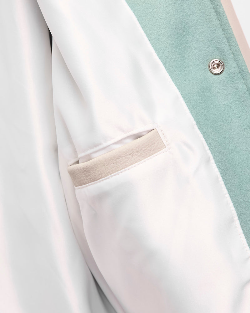 2-Stripe Varsity Jacket in Reef Ecowise Wool Milk Leather