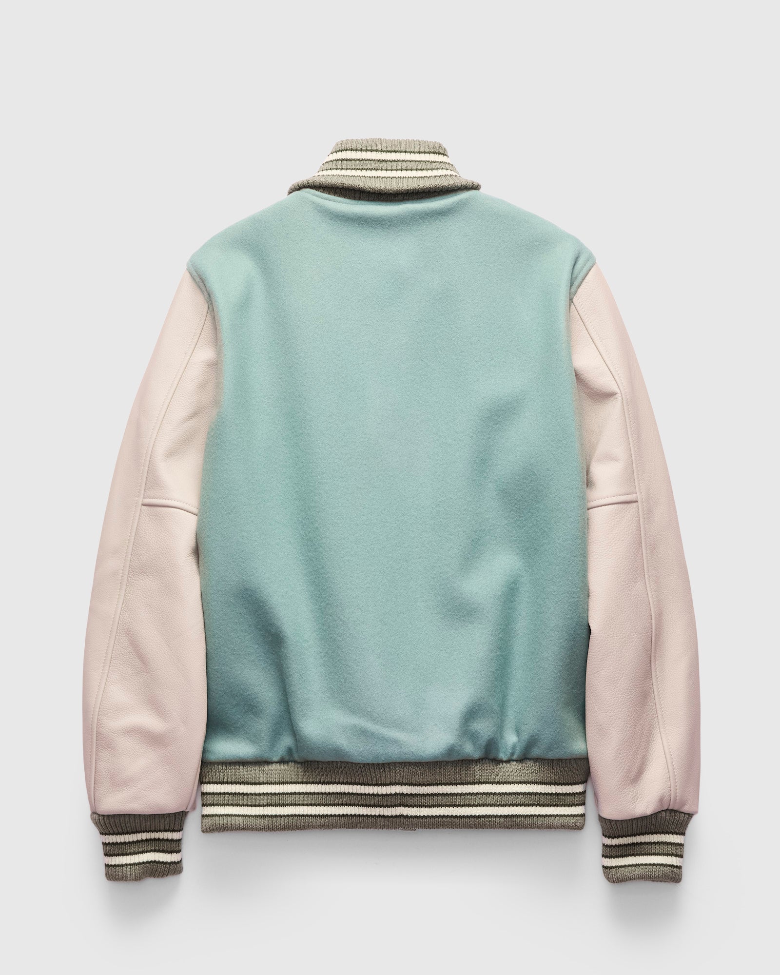 2-Stripe Varsity Jacket in Reef Ecowise Wool Milk Leather – Blue
